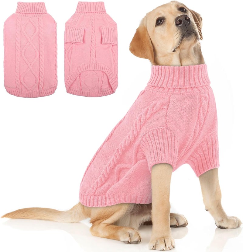 Queenmore XXL Dog Sweaters,Large Dog Sweater for Pitbull Doberman,Warm Turtleneck Knitted Big Pet Sweater for Male Femal Dogs,Extra Large Size Doggy Winter Clothes (Pink,2XL) - Image 1
